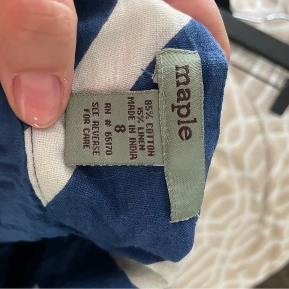 Maple Anthropologie Blue White Linen Cotton Skirt Sz 8 Portofino-Santorini Style - Picture 3 of 5